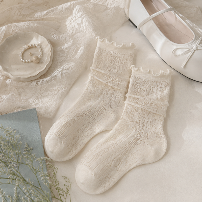 CouldNook Cozy Sheer Lace Ruffle Crew Socks - Gentle Layering Accent