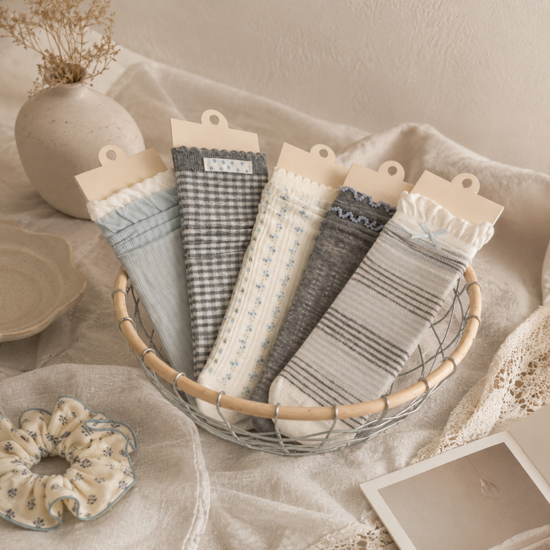 CouldNook Sheer Floral Crew Socks - Soft Flat Shoe Accent