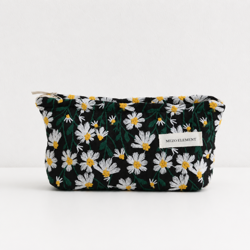 CouldNook Embroidered Cosmetic Bag - Aesthetic Cotton-Linen Case