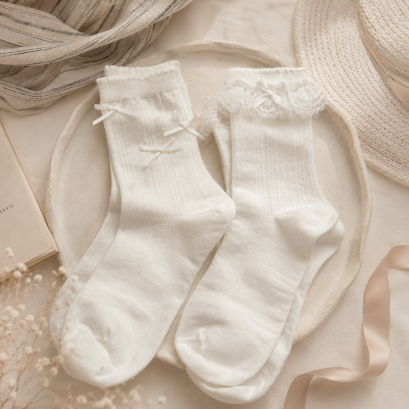 CouldNook Cozy Ruffle Bow Crew Socks - Soft Dress Accent
