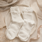 CouldNook Cozy Ruffle Bow Crew Socks - Soft Dress Accent