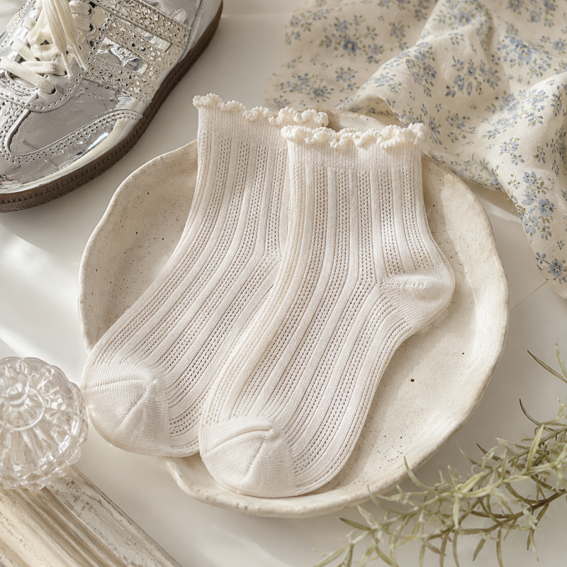 CouldNook Cozy Ruffle Edge Sheer Crew Socks - Gentle Outfit Accent