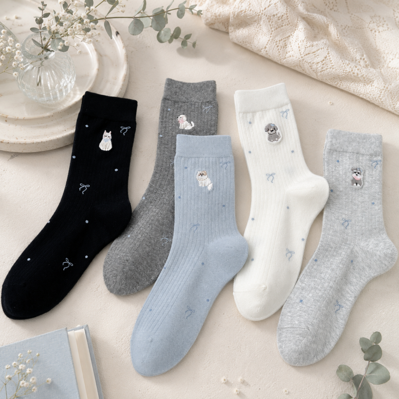 CouldNook Cozy Cat Patch Ribbed Crew Socks - Everyday Outfit Accent