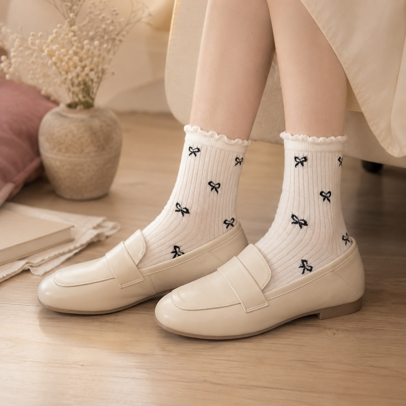 CouldNook Tiny Motif Ruffle Crew Socks - Shoe Styling Accent