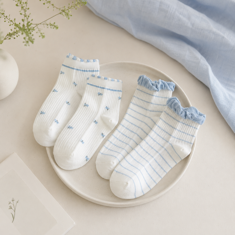 CouldNook Cozy Ruffle Cuff Textured Crew Socks - Soft Lounge Accent