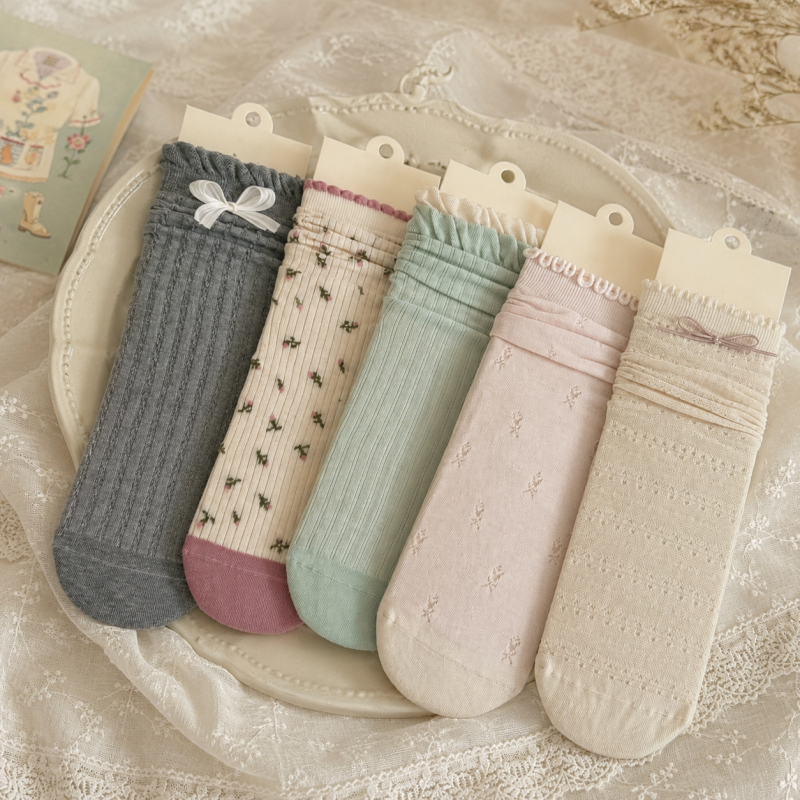 CouldNook Cozy Mixed Bow Crew Socks - Giftable Drawer Accent
