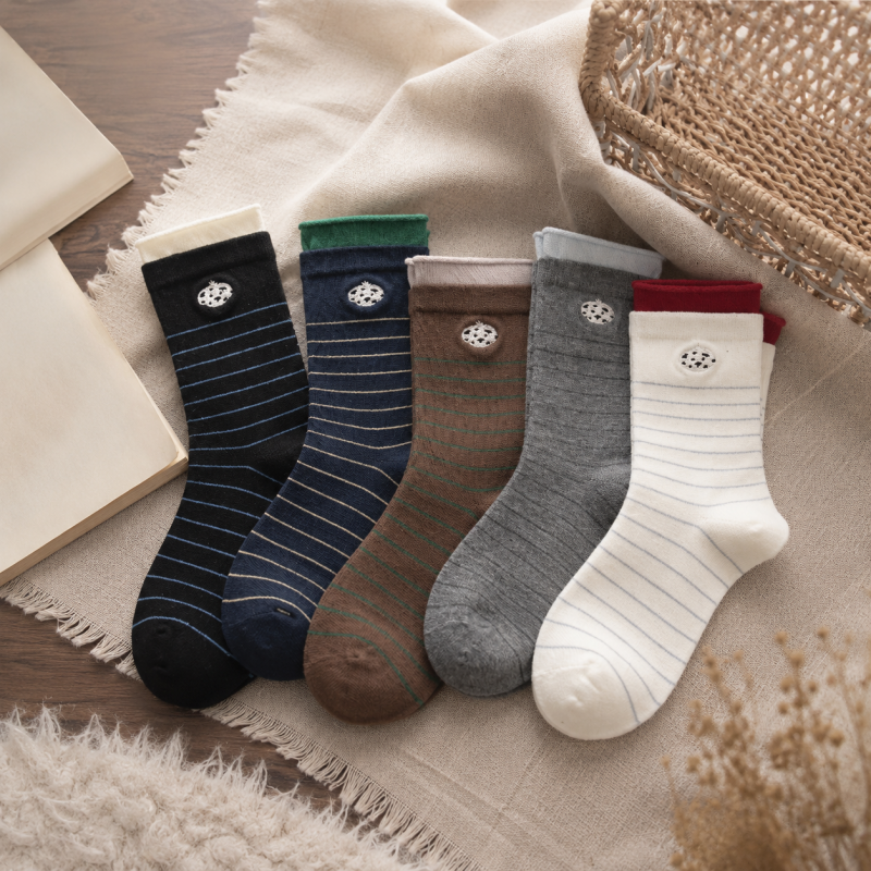 CouldNook Striped Patch Crew Socks - Casual Drawer Accent