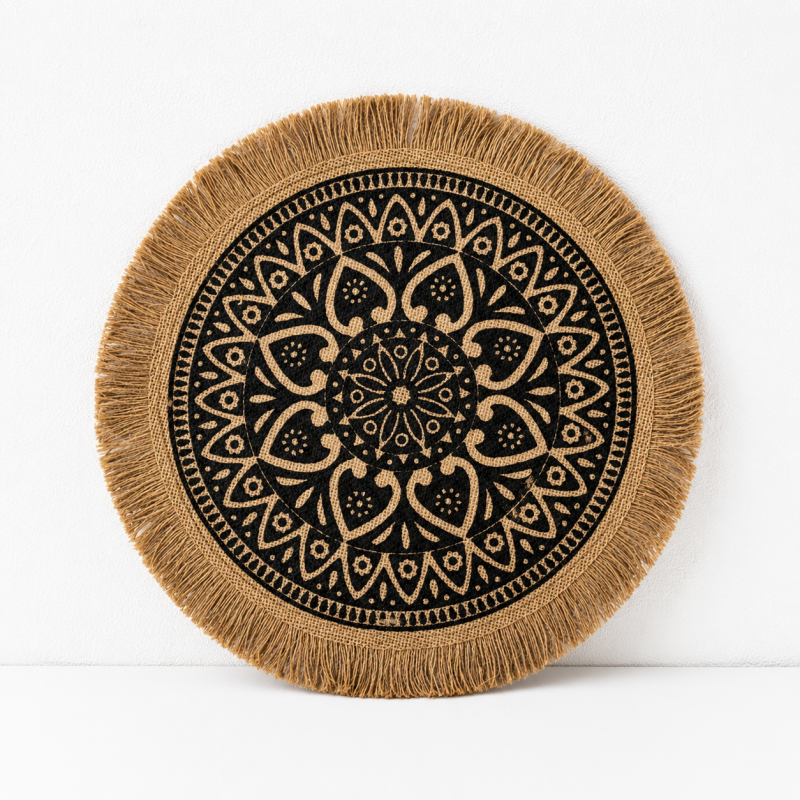 CouldNook Round Jute Woven Placemat - Fringed Tassel Table Pad