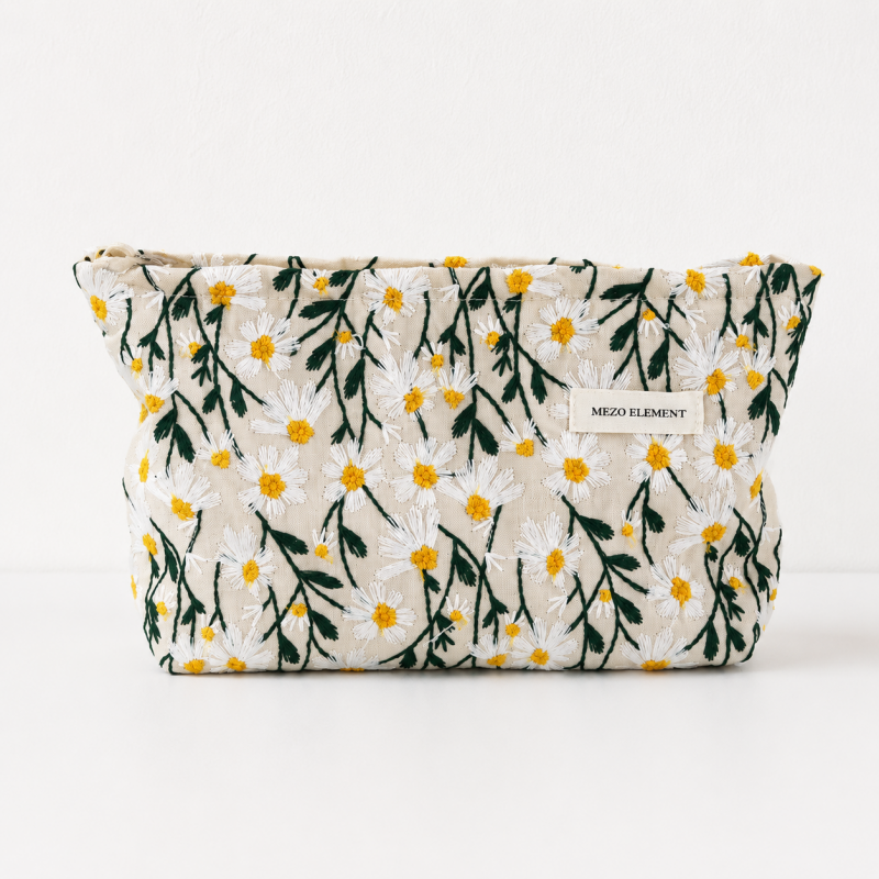 CouldNook Embroidered Cosmetic Bag - Aesthetic Cotton-Linen Case