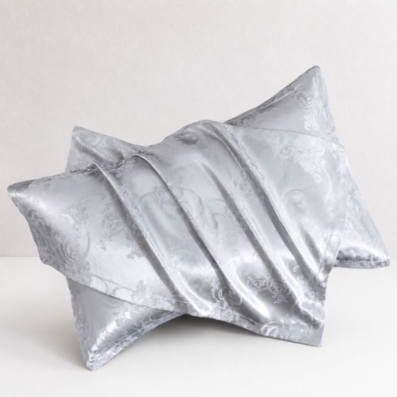 CouldNook Silky Satin Jacquard Cotton Pillowcase 2PCS Set - Elegant Patterned Home Bedding