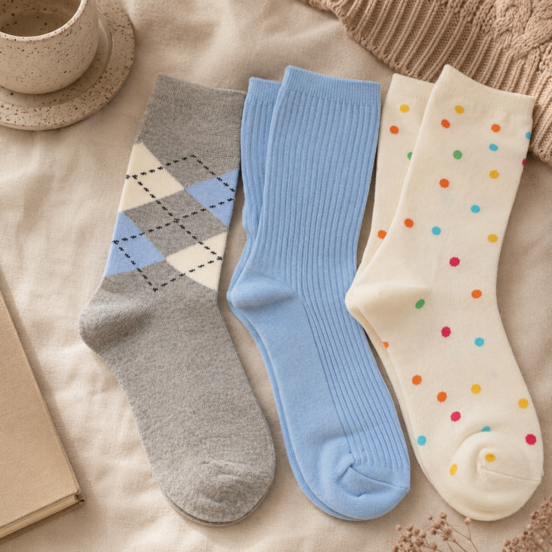 CouldNook Cozy Ribbed Pattern Crew Socks - Everyday Outfit Accent