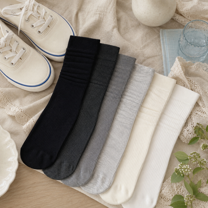 CouldNook Cozy Solid Ribbed Crew Socks - Everyday Lounge Accent