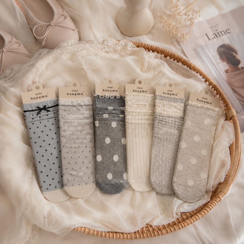 CouldNook Cozy Dot Bow Crew Socks - Layered Dress Accent