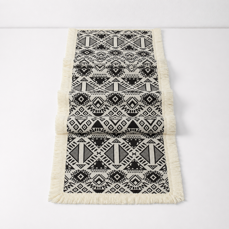 CouldNook French Geometric Pattern Table Runner - Elegant Tassel Decor