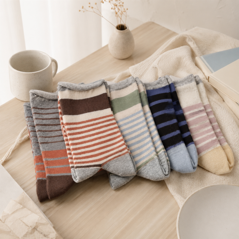 CouldNook Cozy Mixed Stripe Crew Socks - Warm Drawer Accent