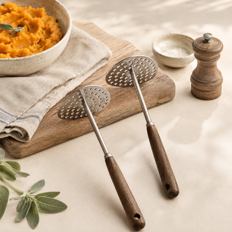 CouldNook Wood Handle 304 Stainless Steel Potato Masher - Kitchen Prep Tool