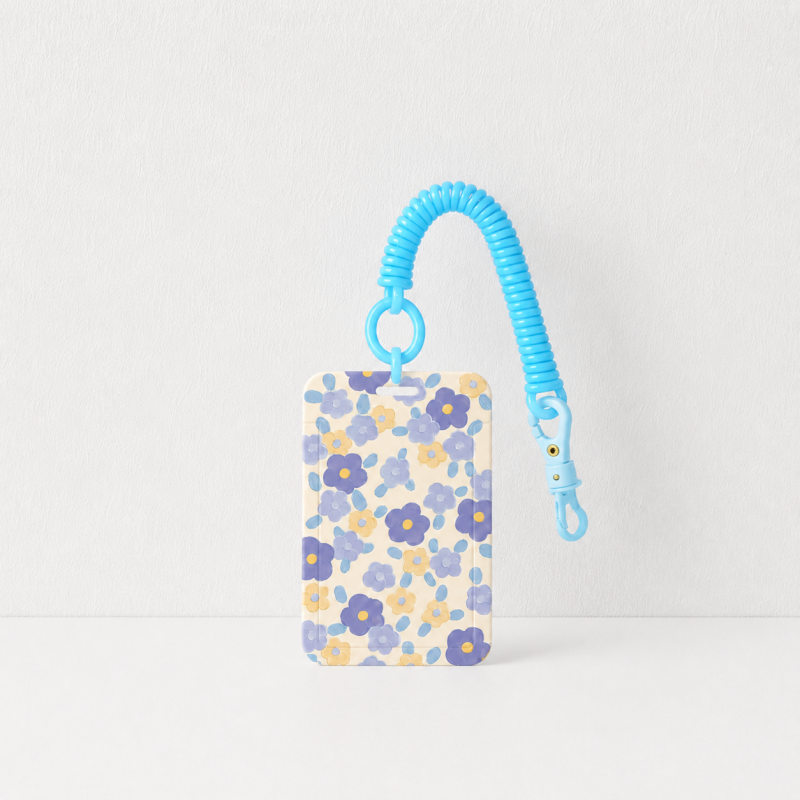 Cute Oil Painting Flower Card Holder with Keychain/Lanyard, Cartoon ID Card Case for Students & Kids