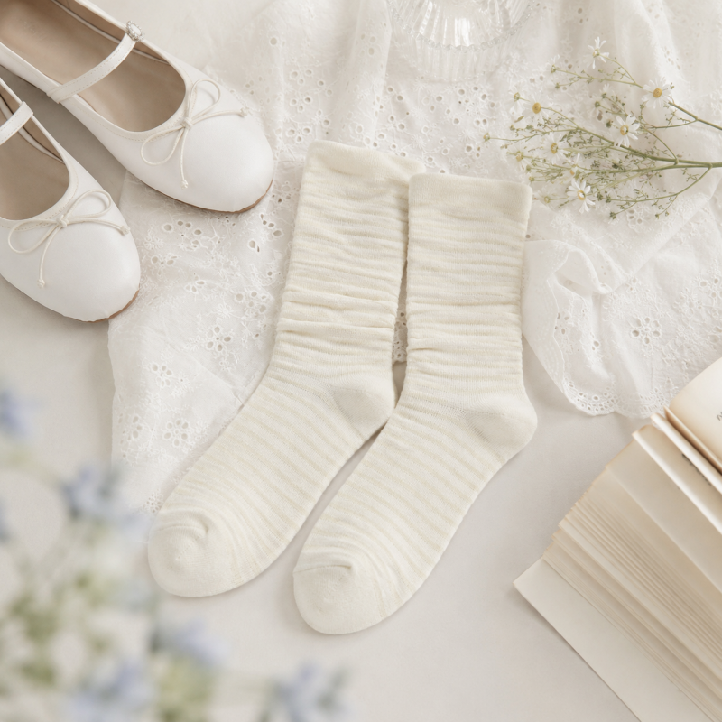 CouldNook Cozy Fine Stripe Crew Socks - Everyday Lounge Accent