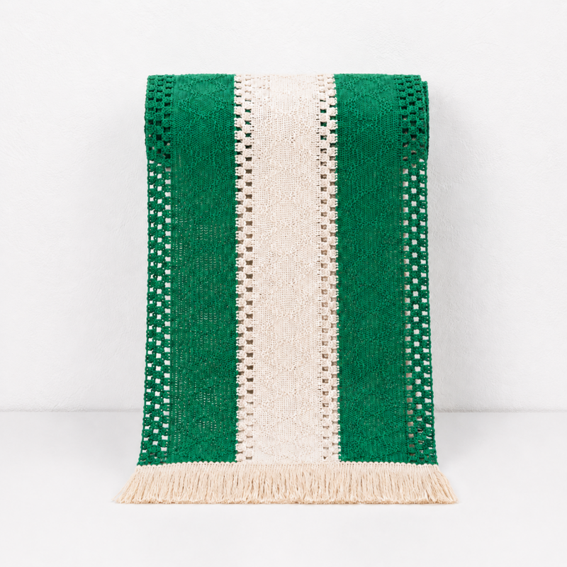 CouldNook Geometric Woven Linen Table Runner - Boho Striped Tassel Decor