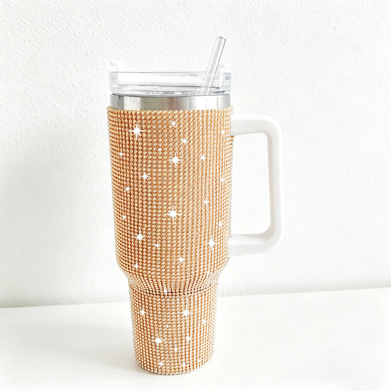 CouldNook 40oz Rhinestone Tumbler-Stainless Steel Vacuum Insulated Ice Tumbler with Handle & Straw