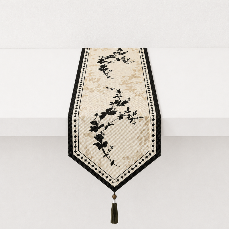 CouldNook Floral Faux Linen Tassel Table Runner - Warm Home Decor