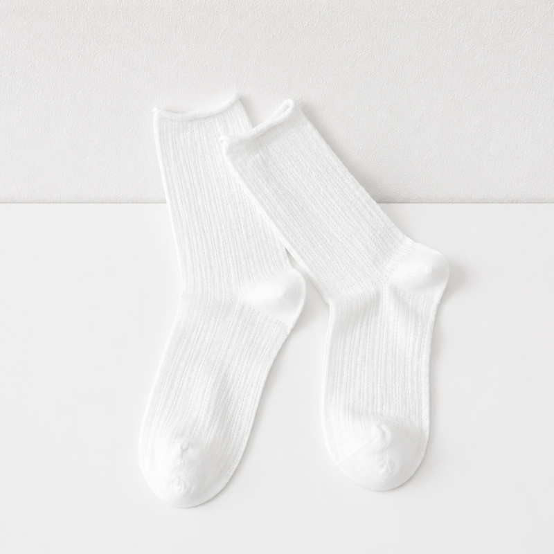 CloudNook Breathable Cotton Pointelle Solid Mid-Calf Crew Socks