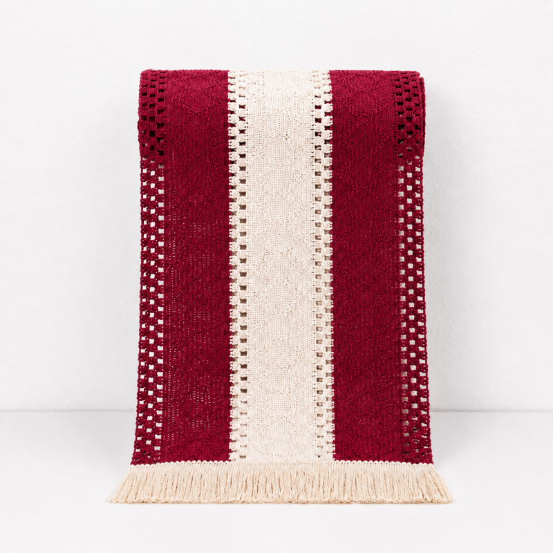 CouldNook Geometric Woven Linen Table Runner - Boho Striped Tassel Decor