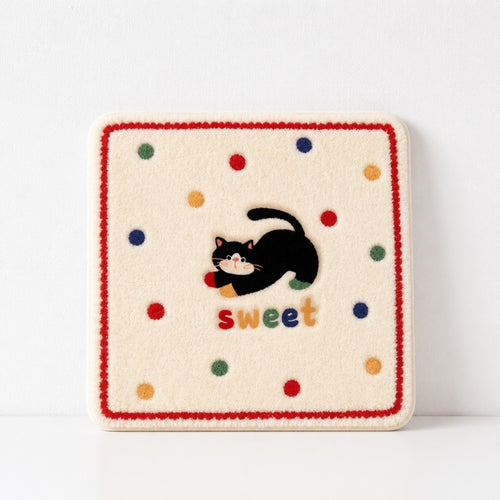 CouldNook Cartoon Cat Fleece Square Seat Chair Cushion- Non-Slip Winter Chair Pad