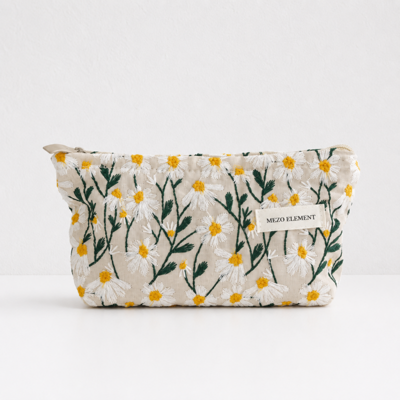 CouldNook Embroidered Cosmetic Bag - Aesthetic Cotton-Linen Case