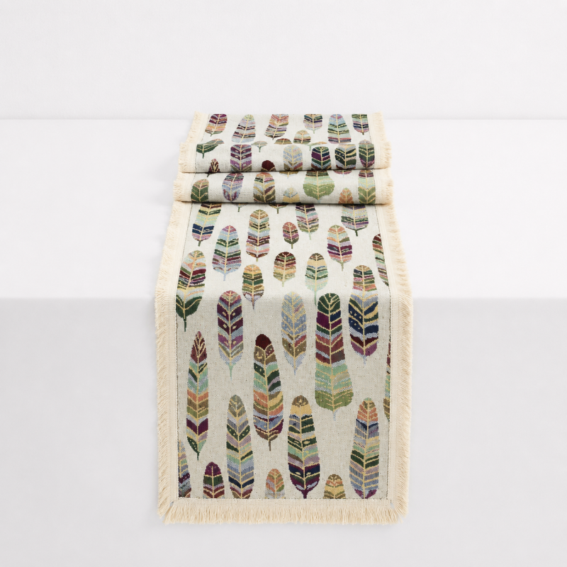 CouldNook French Feather Pattern Table Runner - Elegant Tassel Decor