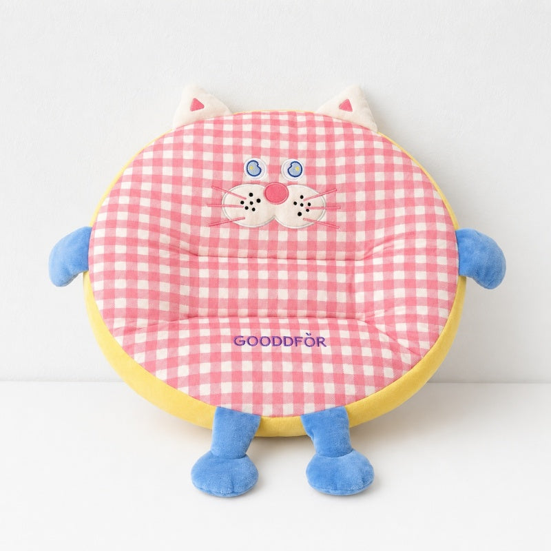 CouldNook Cozy Plaid Plush Round Shaped Seat Cushion - Soft Scalloped Chair Pad