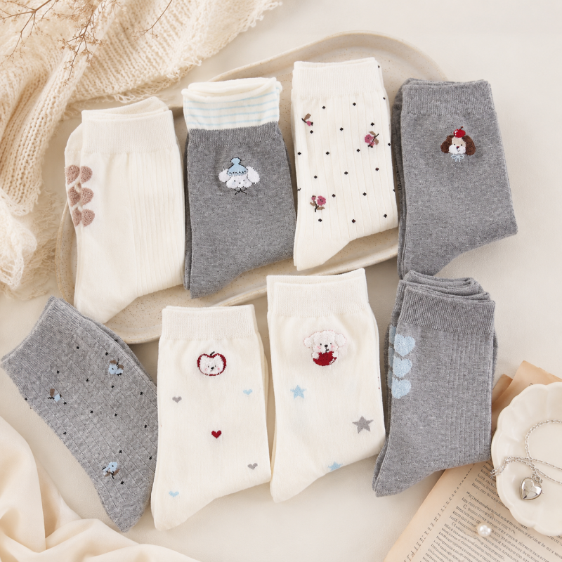 CouldNook Cozy Embroidered Motif Crew Socks - Everyday Drawer Accent