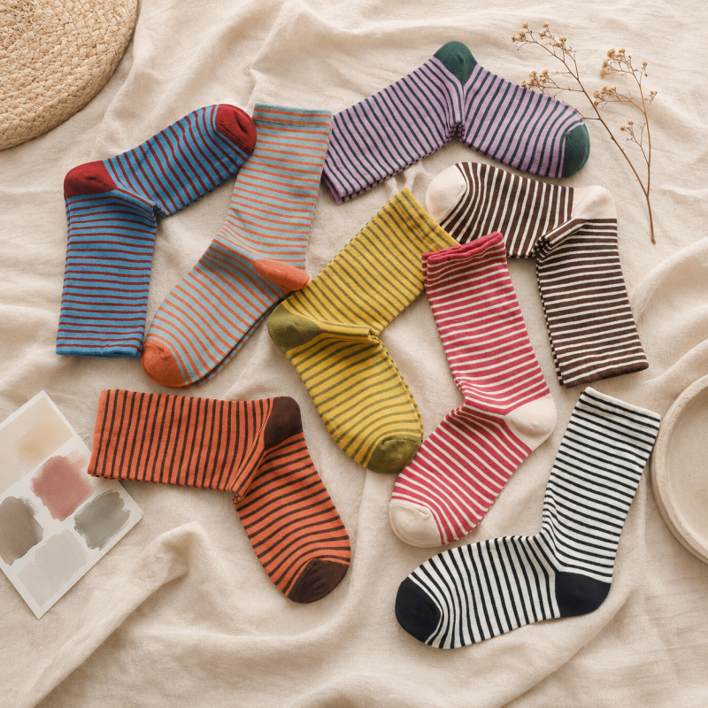 CouldNook Cozy Striped Crew Socks - Layered Outfit Accent