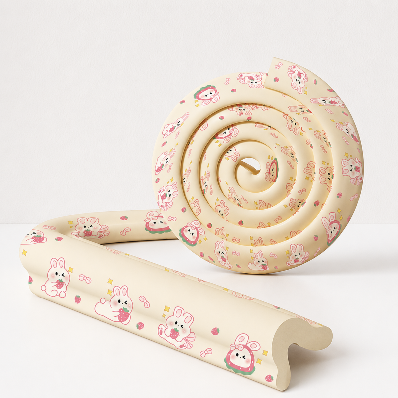 CloudNook L-Shaped Edge Guard-Thickened Removable Strawberry Rabbit Print