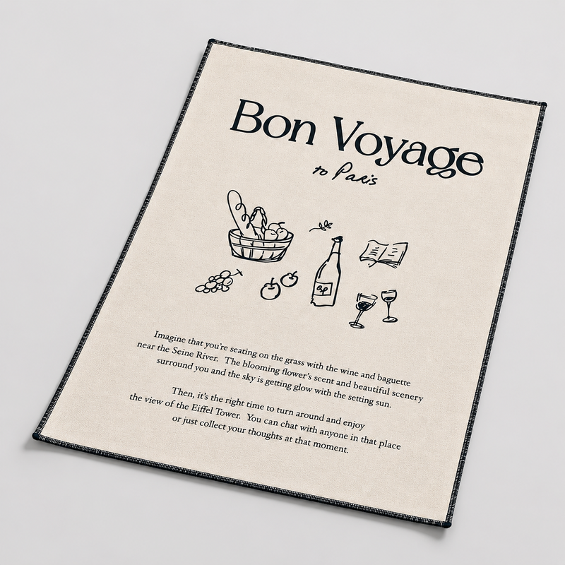 CouldNook Minimalist Cotton Backdrop Cloth - French-Inspired 'BON' Placemat