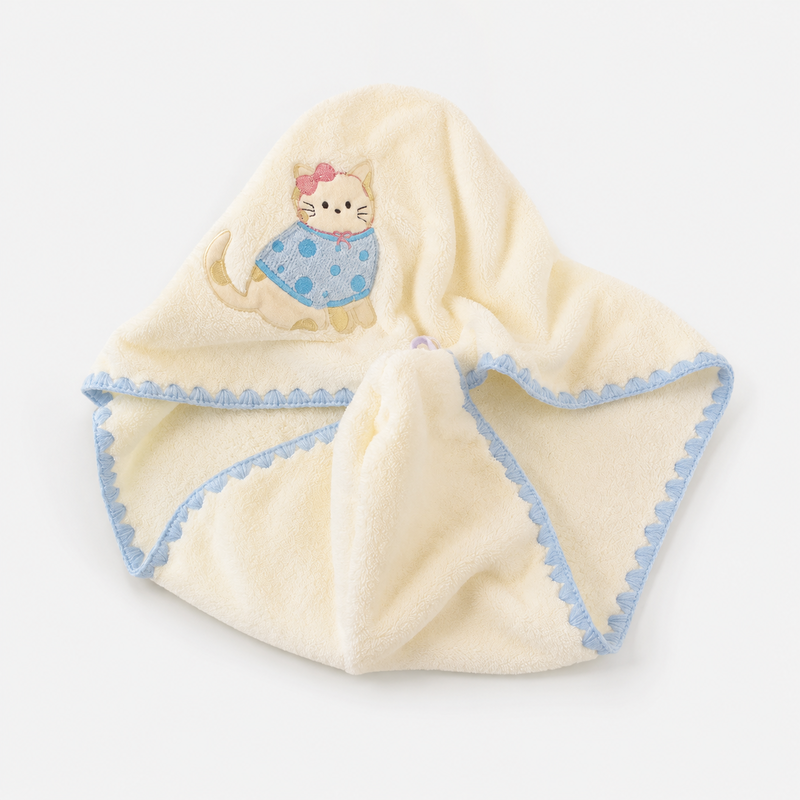 CouldNook Kitten Motif Coral Fleece Hair Cap - Absorbent Soft Drying Cap