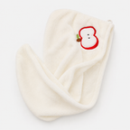 CouldNook Apple Motif Coral Fleece Bath Set - Absorbent Towel & Cap Kit