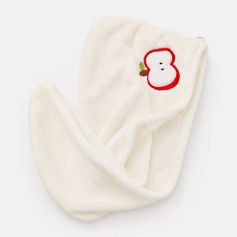 CouldNook Apple Motif Coral Fleece Bath Set - Absorbent Towel & Cap Kit