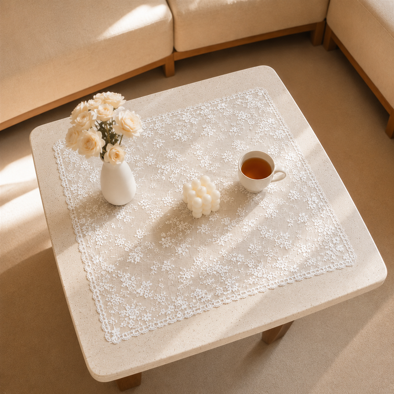 CouldNook Floral Border Lace Tablecloth - Aesthetic Furniture Dust Cover