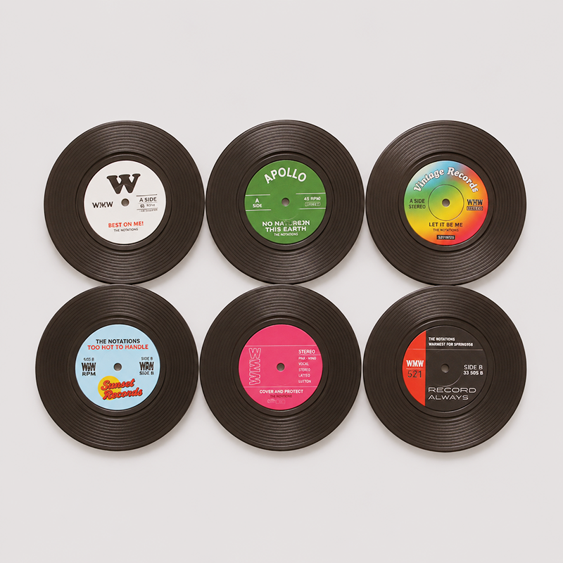 CouldNook Vintage Vinyl Record Coaster 6PCS Set - Aesthetic Anti-Slip Table Mat