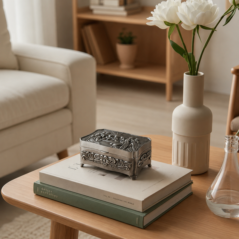 CouldNook Artistic Relief Jewelry Box - Aesthetic Metallic Storage Box