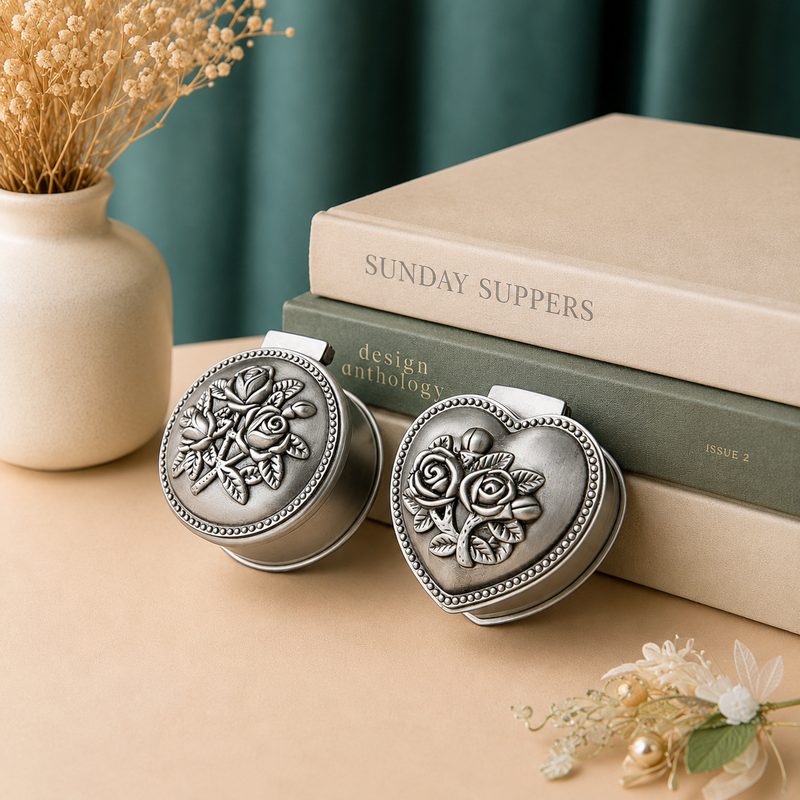 CouldNook Mini Floral Metal Jewelry Box - Aesthetic Engraved Ring Holder