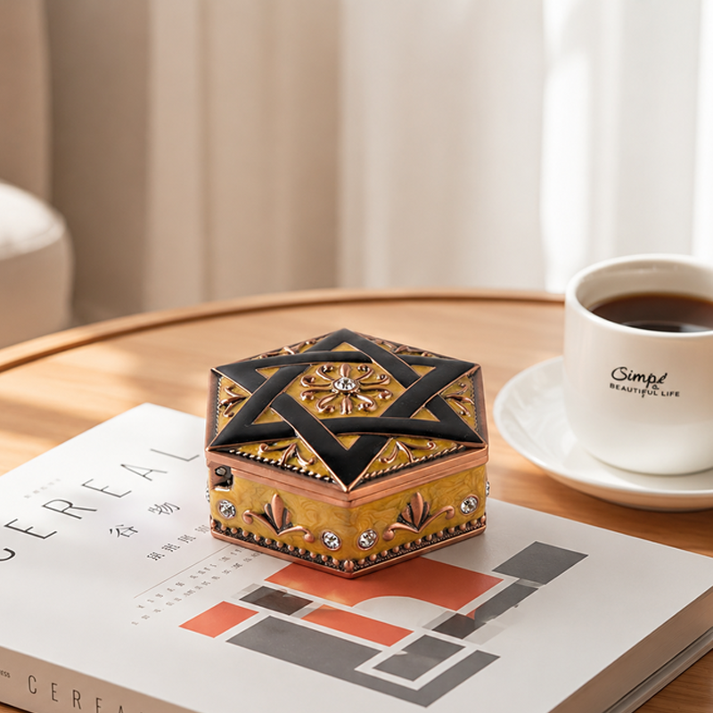 CouldNook Star Motif Metal Jewelry Box - Aesthetic Hexagonal Ring Storage