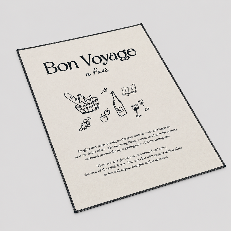 CouldNook Minimalist Cotton Backdrop Cloth - French-Inspired 'BON' Placemat