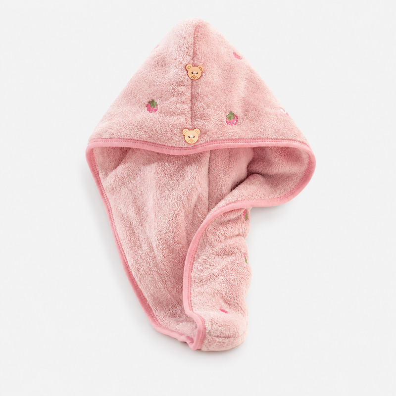 CouldNook Strawberry Embroidered Hair Drying Cap - Soft Double-Layer Microfiber Cap