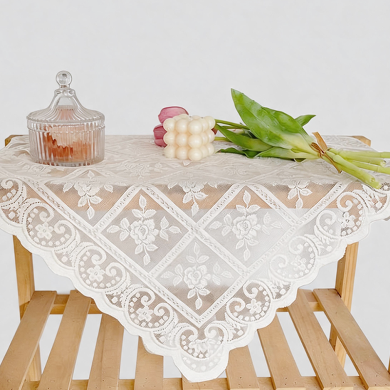 CouldNook Vintage Rose Lattice Tablecloth - Aesthetic Floral Desk Cover