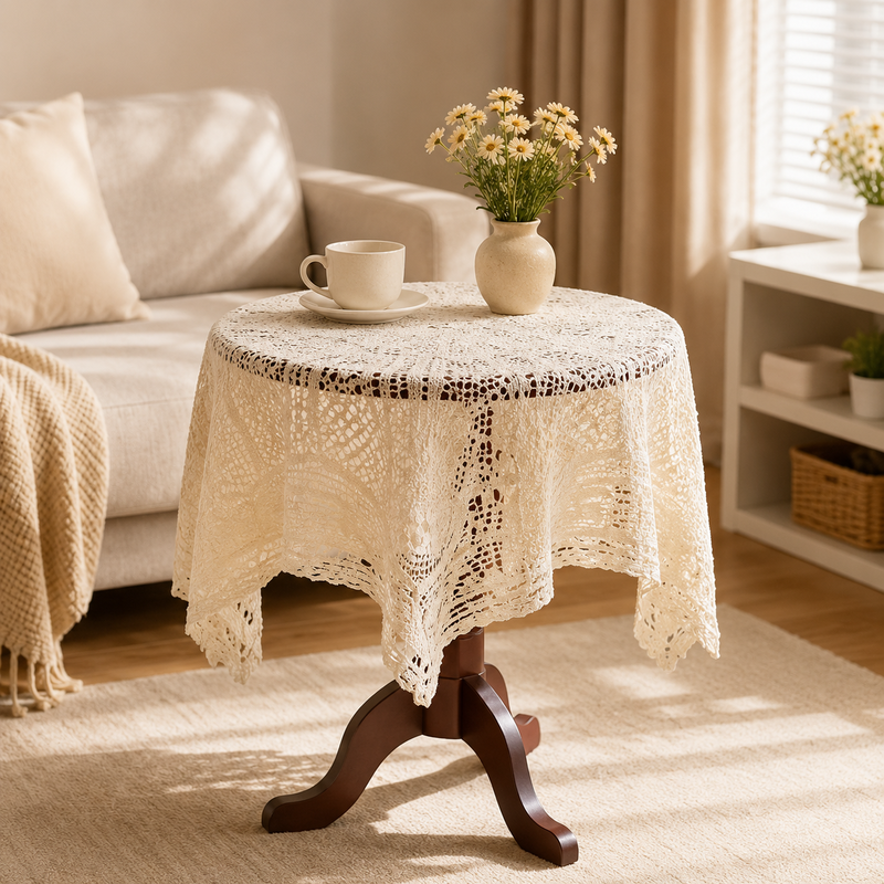 CouldNook Pastoral Crochet Lace Tablecloth - Aesthetic Hollow-Out Desk Mat