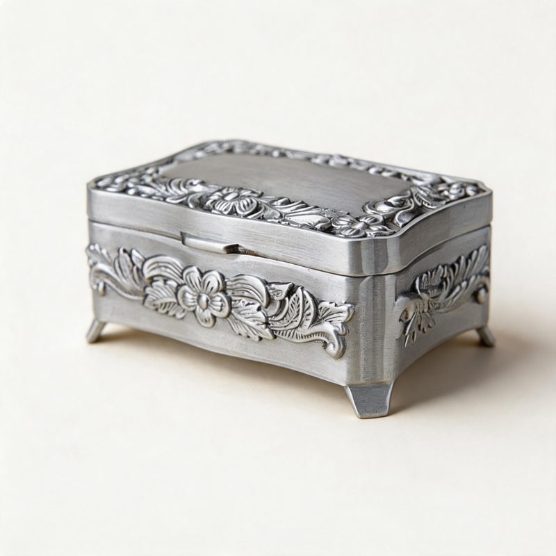 CouldNook Floral Relief Jewelry Box - Aesthetic Rectangular Metallic Case
