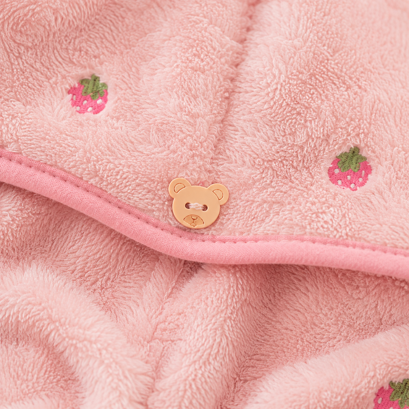 CouldNook Strawberry Embroidered Hair Drying Cap - Soft Double-Layer Microfiber Cap