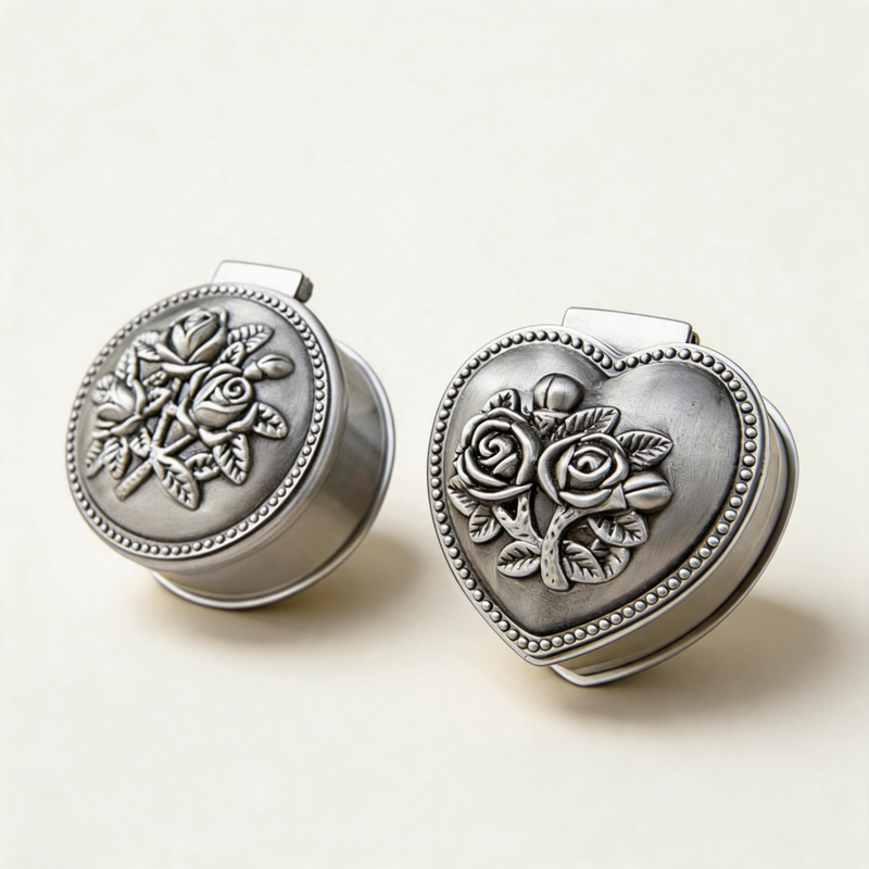 CouldNook Mini Floral Metal Jewelry Box - Aesthetic Engraved Ring Holder